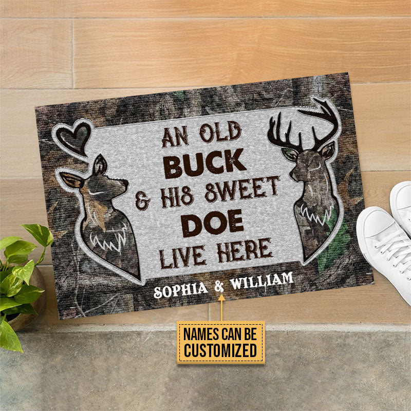Personalized Deer An Old Buck And His Doe Custom Doormat