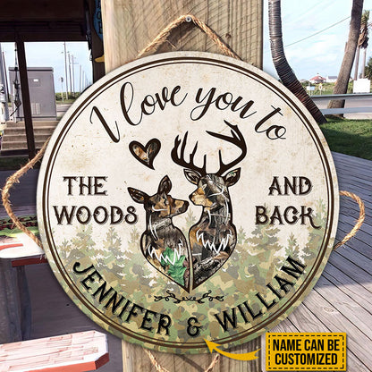 Personalized Deer Love To The Woods Customized Wood Circle Sign