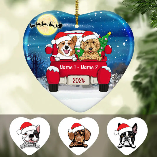 Personalized Dog Christmas Red Truck Heart Ornament  The Next Custom Gift