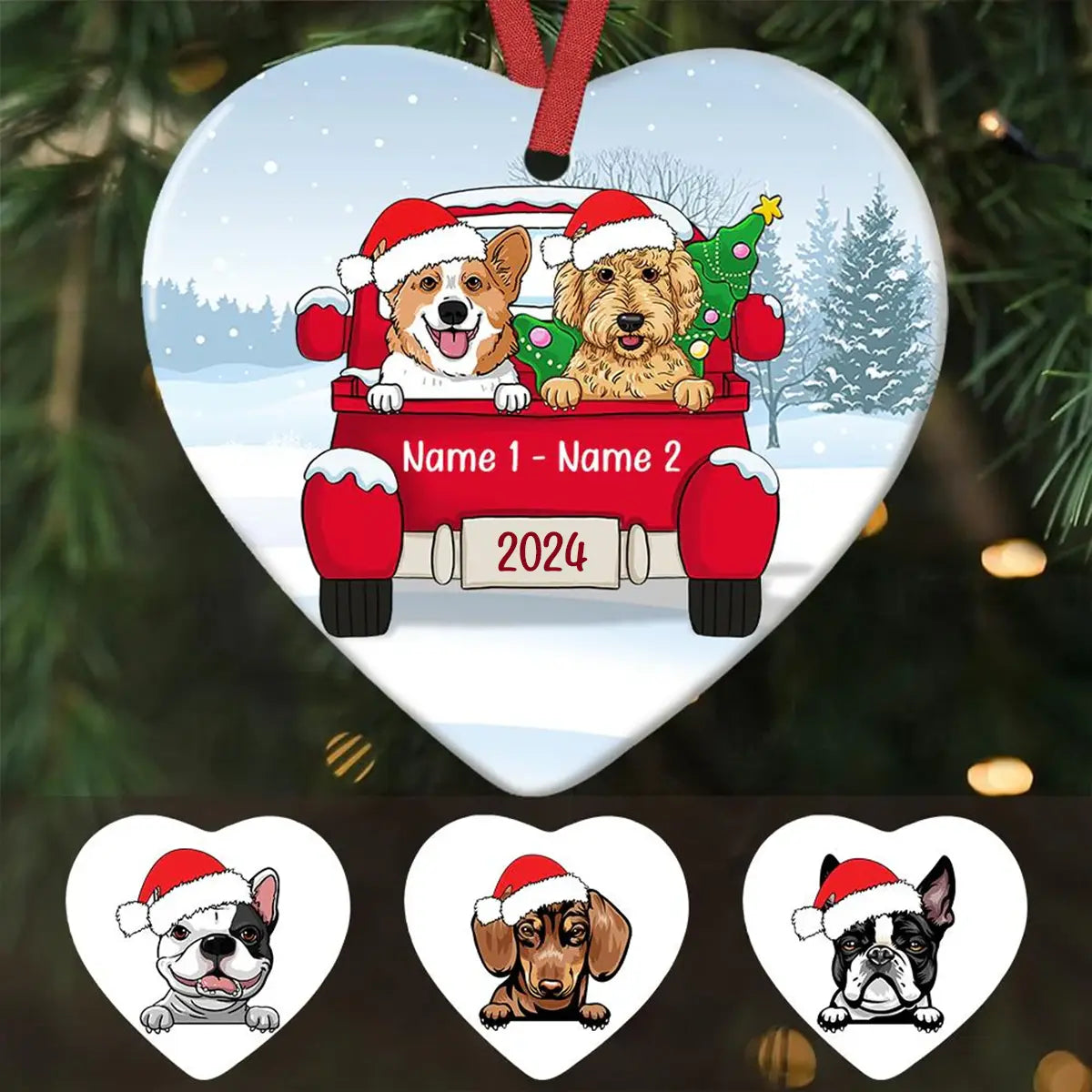 Personalized Dog Christmas Red Truck Heart Ornament  The Next Custom Gift