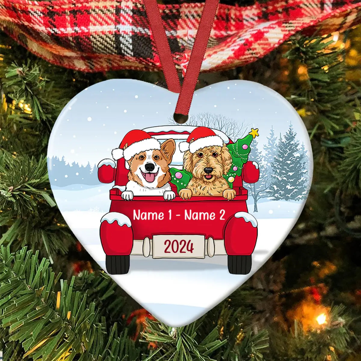 Personalized Dog Christmas Red Truck Heart Ornament  The Next Custom Gift