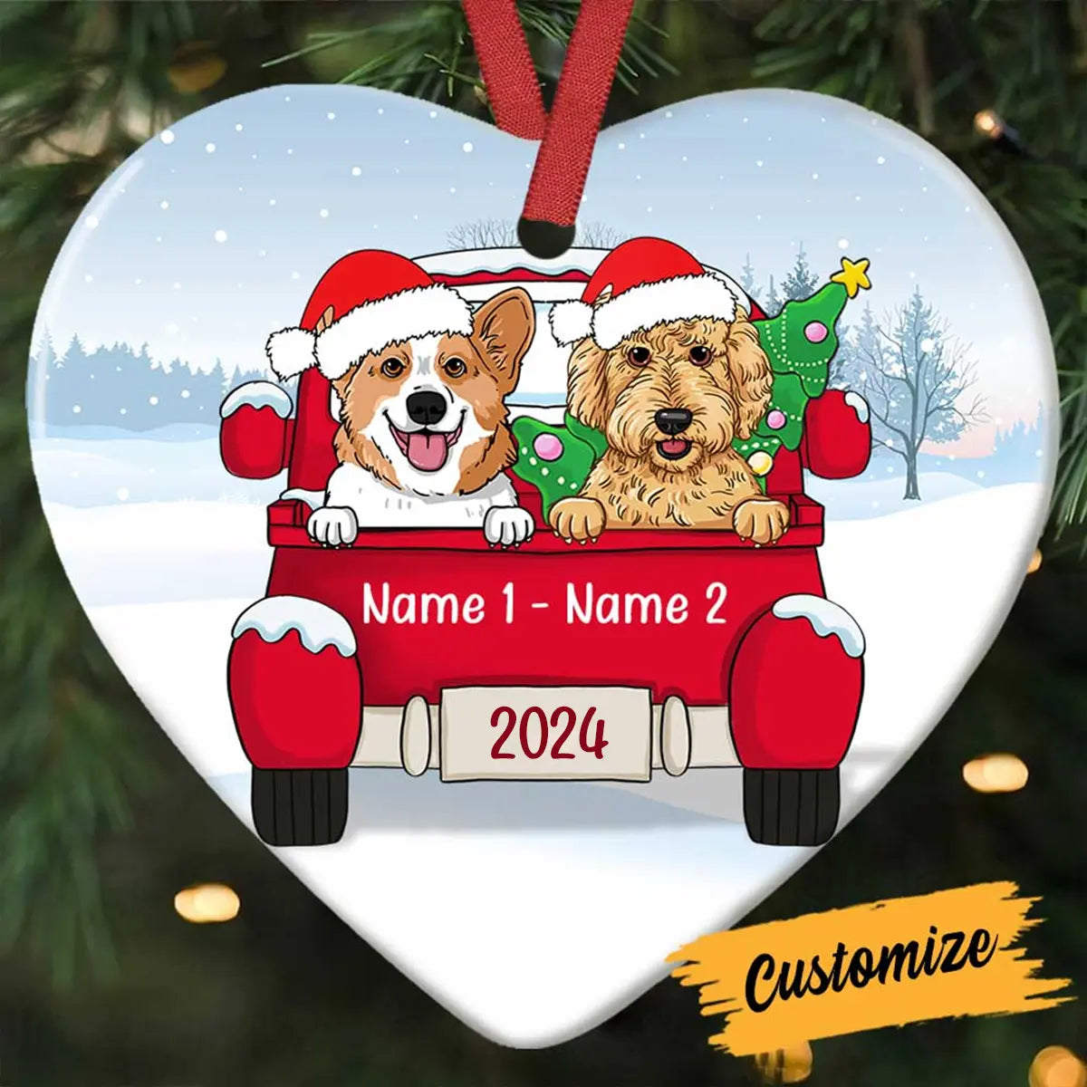 Personalized Dog Christmas Red Truck Heart Ornament  The Next Custom Gift