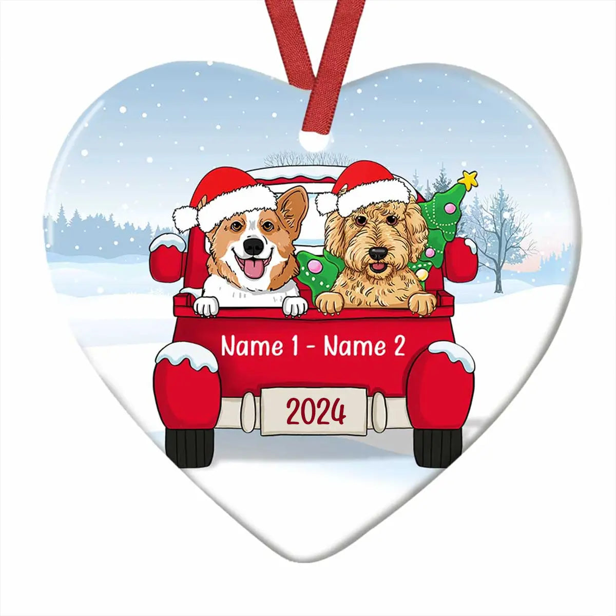 Personalized Dog Christmas Red Truck Heart Ornament  The Next Custom Gift