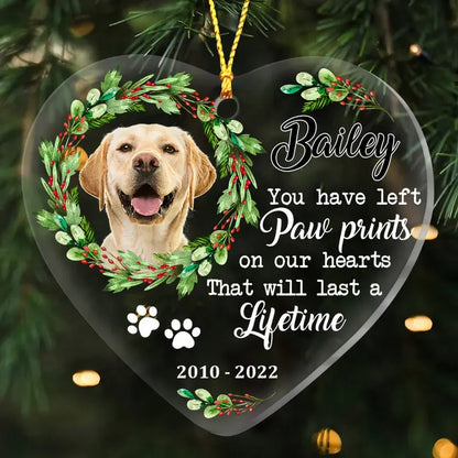 Personalized Dog Memo You Have Left Paw Prints On Our Hearts Heart Ornament Ornament The Next Custom Gift