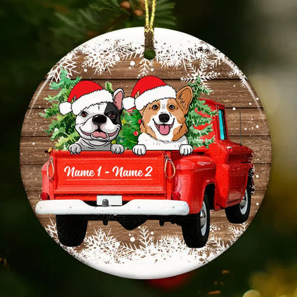 Personalized Dog Red Truck Christmas Circle Ornament ornament The Next Custom Gift