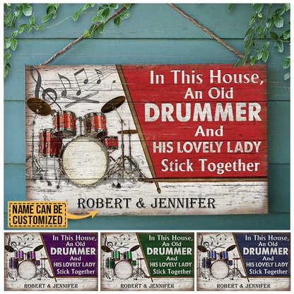 Personalized Drum Color Old Couple In The House Customized Wood Rectangle Sign