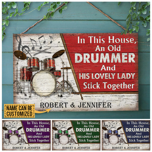 Personalized Drum Color Old Couple In The House Customized Wood Rectangle Sign