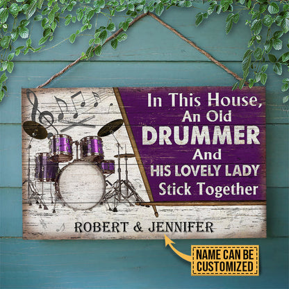 Personalized Drum Color Old Couple In The House Customized Wood Rectangle Sign