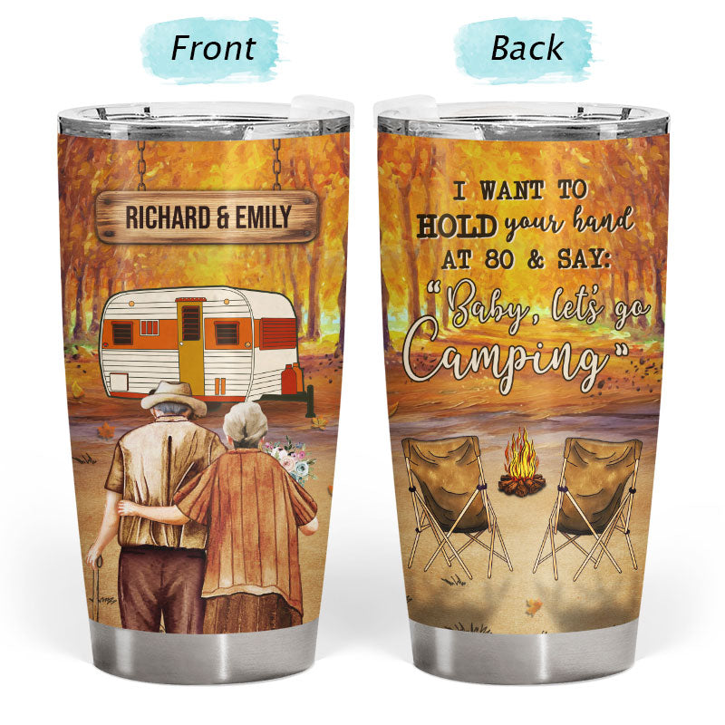 Personalized Fall Camping Couple I Want To Hold Your Hand Custom Tumbler, Couple Camping Gift