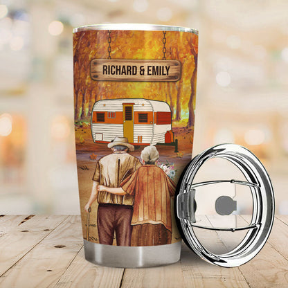 Personalized Fall Camping Couple I Want To Hold Your Hand Custom Tumbler, Couple Camping Gift