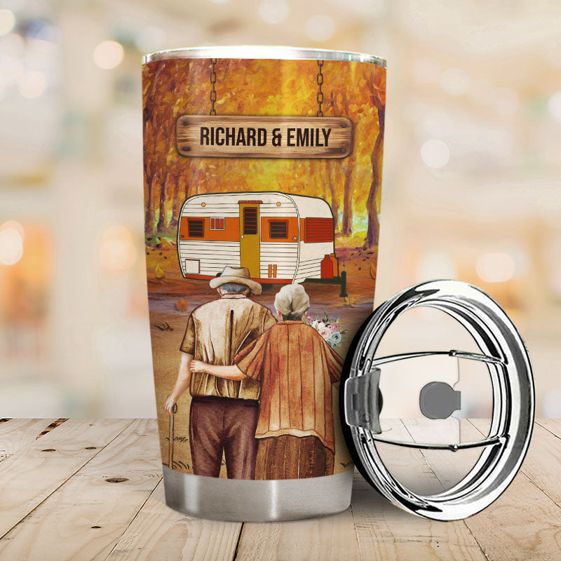 Personalized Fall Camping Couple I Want To Hold Your Hand Custom Tumbler, Couple Camping Gift