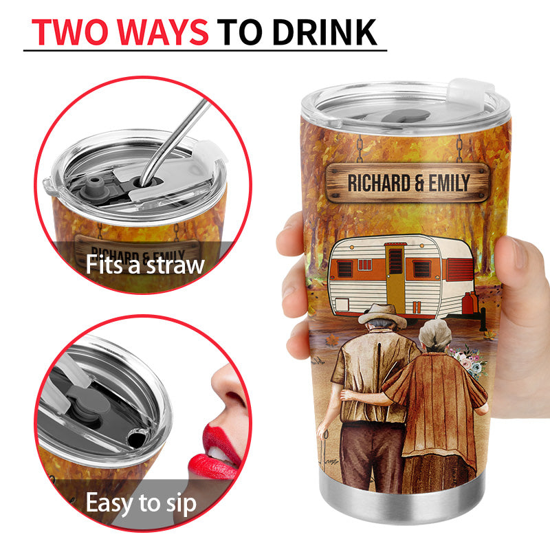 Personalized Fall Camping Couple I Want To Hold Your Hand Custom Tumbler, Couple Camping Gift