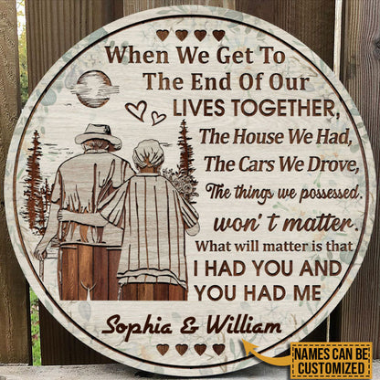 Personalized Family Old Couple When We Get Floral Custom Wood Circle Sign