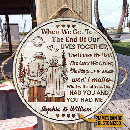 Personalized Family Old Couple When We Get Floral Custom Wood Circle Sign