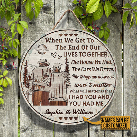Personalized Family Old Couple When We Get Floral Custom Wood Circle Sign