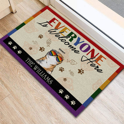 Personalized Family Pride Everyone Is Welcome Here Cat Funny Custom Doormat