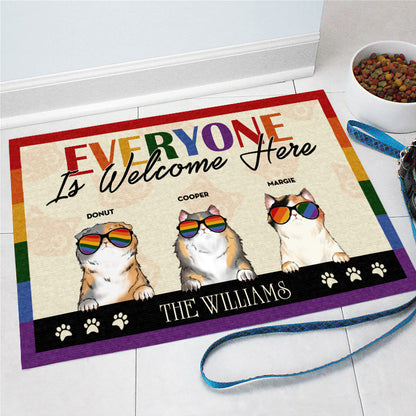 Personalized Family Pride Everyone Is Welcome Here Cat Funny Custom Doormat
