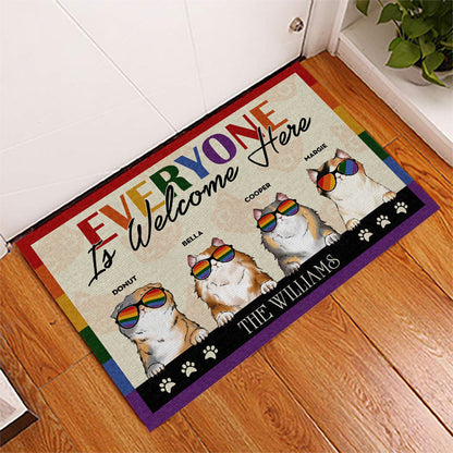 Personalized Family Pride Everyone Is Welcome Here Cat Funny Custom Doormat