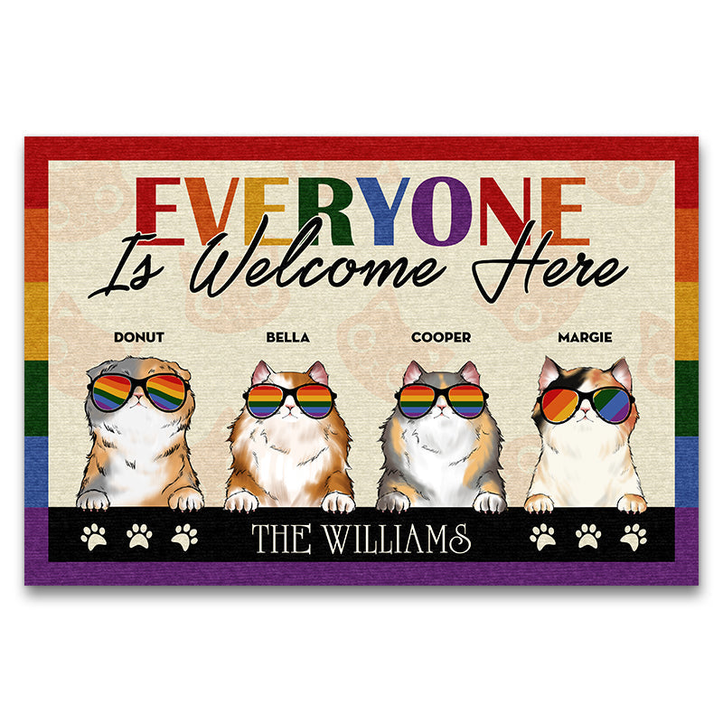 Personalized Family Pride Everyone Is Welcome Here Cat Funny Custom Doormat