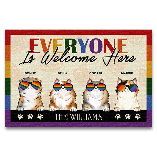 Personalized Family Pride Everyone Is Welcome Here Cat Funny Custom Doormat