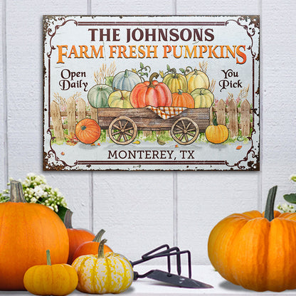 Personalized Farm Fresh Pumpkin Custom Classic Metal Signs, Fall Yard Sign, Garden Decor