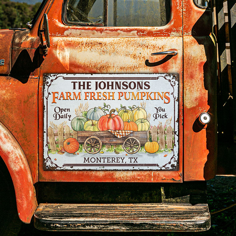 Personalized Farm Fresh Pumpkin Custom Classic Metal Signs, Fall Yard Sign, Garden Decor