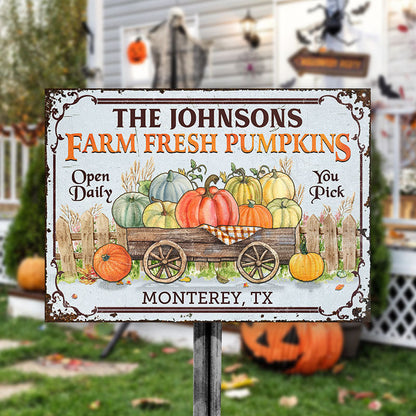 Personalized Farm Fresh Pumpkin Custom Classic Metal Signs, Fall Yard Sign, Garden Decor