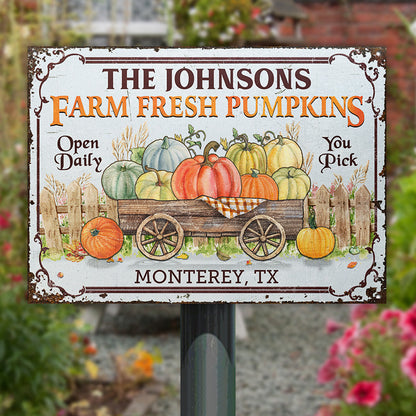 Personalized Farm Fresh Pumpkin Custom Classic Metal Signs, Fall Yard Sign, Garden Decor
