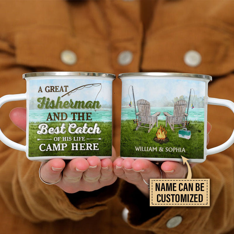 Personalized Fishing Couple Camp Here Custom Campfire Mug