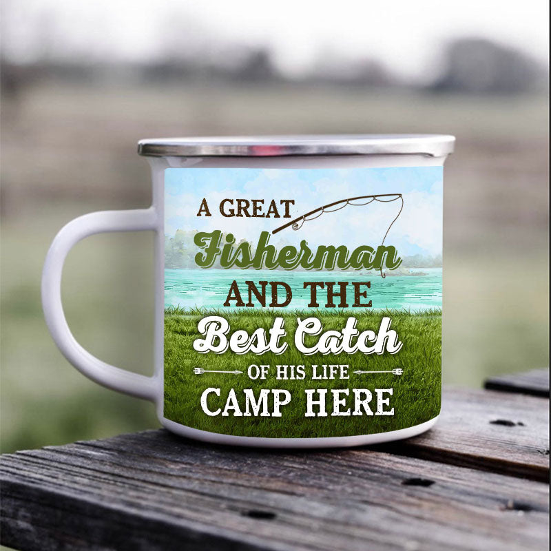 Personalized Fishing Couple Camp Here Custom Campfire Mug