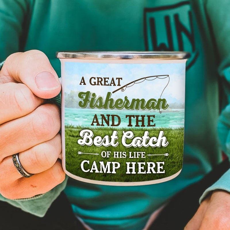 Personalized Fishing Couple Camp Here Custom Campfire Mug