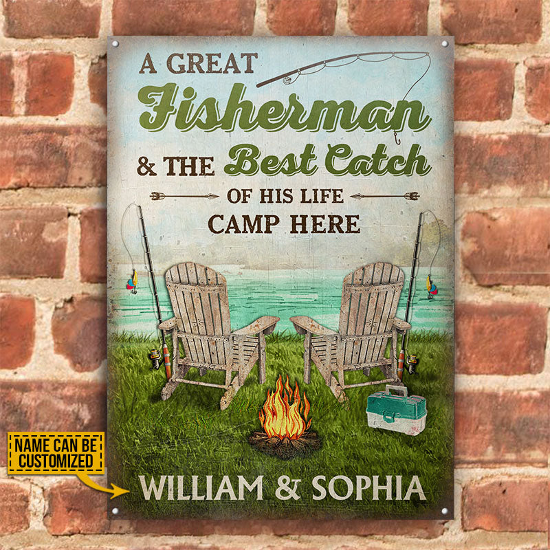 Personalized Fishing Couple Camp Here Custom Classic Metal Signs
