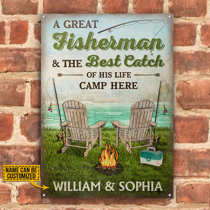 Personalized Fishing Couple Camp Here Custom Classic Metal Signs