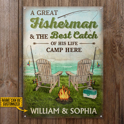 Personalized Fishing Couple Camp Here Custom Classic Metal Signs