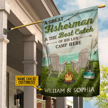 Personalized Fishing Couple Camp Here Custom Flag