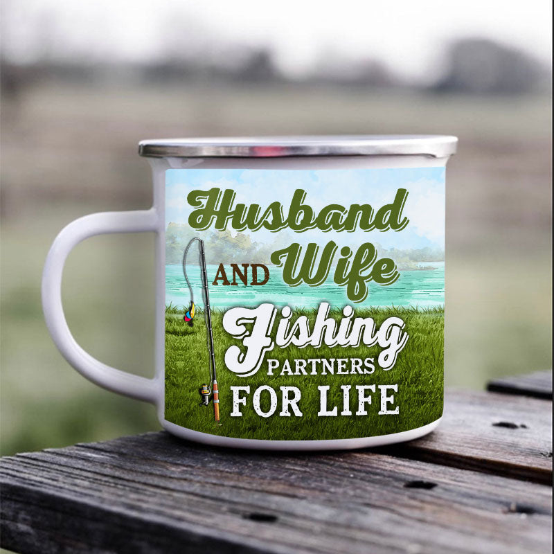 Personalized Fishing Couple Partners For Life Custom Campfire Mug