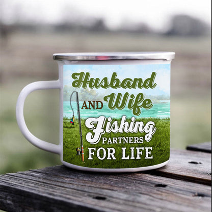 Personalized Fishing Couple Partners For Life Custom Campfire Mug