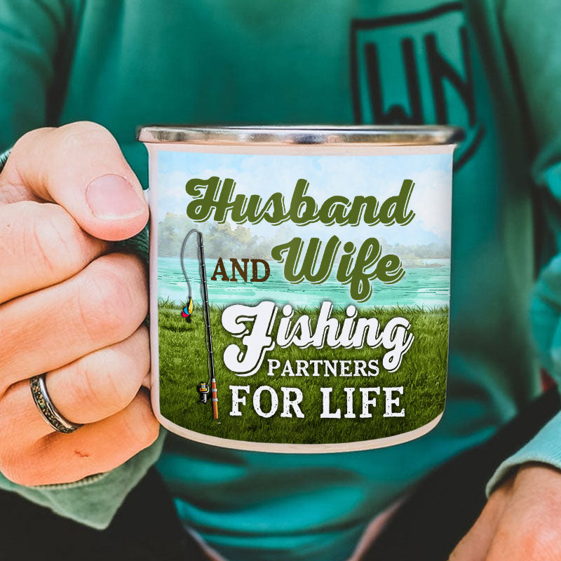 Personalized Fishing Couple Partners For Life Custom Campfire Mug
