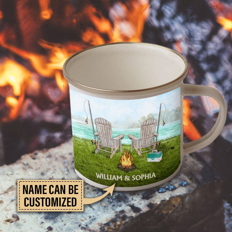 Personalized Fishing Couple Partners For Life Custom Campfire Mug