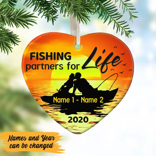 Personalized Fishing Husband & Wife Heart Ornament Ornament The Next Custom Gift