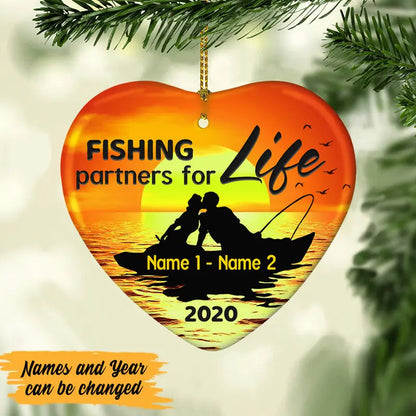 Personalized Fishing Husband & Wife Heart Ornament Ornament The Next Custom Gift