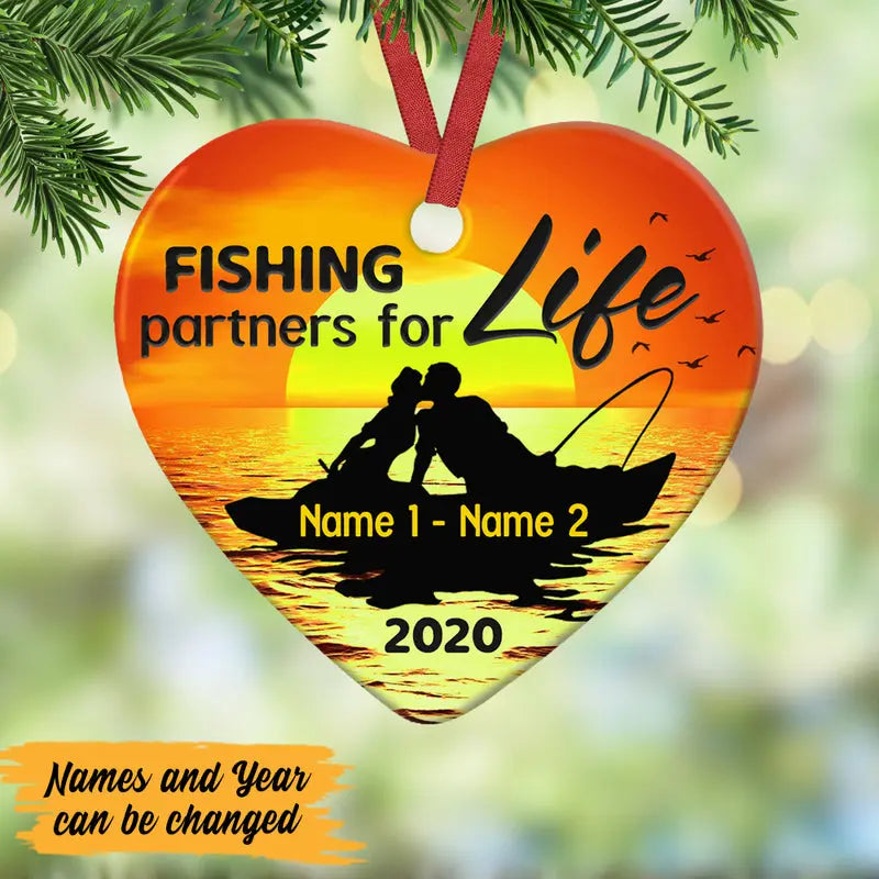 Personalized Fishing Husband & Wife Heart Ornament Ornament The Next Custom Gift