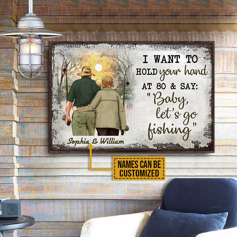 Personalized Fishing Old Couple Hold Your Hand Customized Poster
