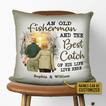 Personalized Fishing Old Couple The Best Catch Custom Pillow