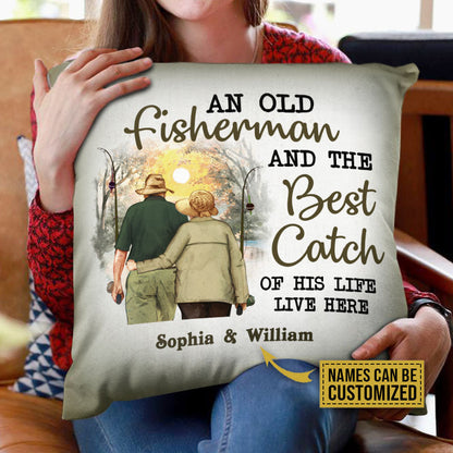 Personalized Fishing Old Couple The Best Catch Custom Pillow