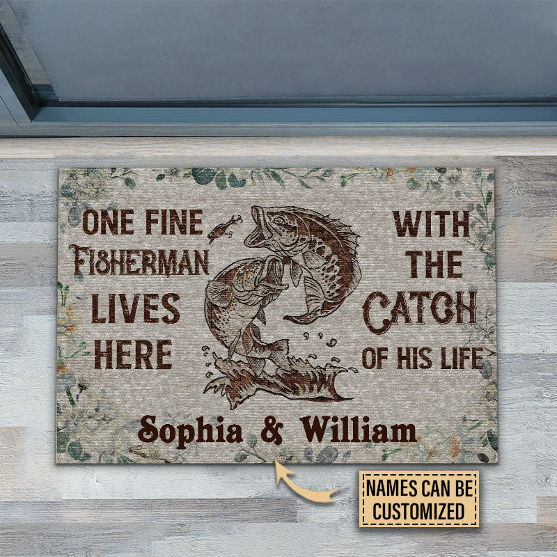 Personalized Fishing The Catch Of His Life Custom Doormat