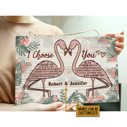 Personalized Flamingo Couple I Choose You Custom Wood Rectangle Sign