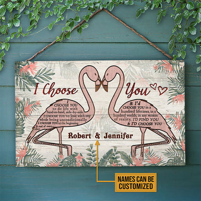 Personalized Flamingo Couple I Choose You Custom Wood Rectangle Sign