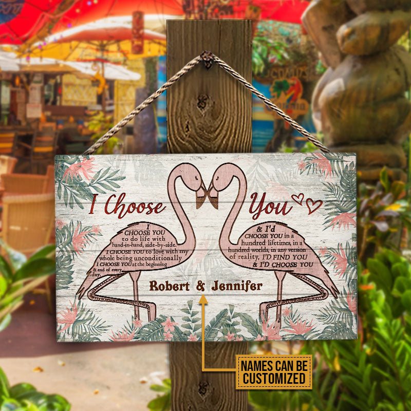 Personalized Flamingo Couple I Choose You Custom Wood Rectangle Sign