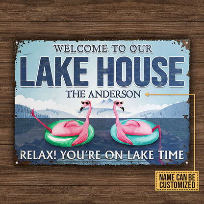 Personalized Flamingo Lake You're On Lake Time Custom Classic Metal Signs